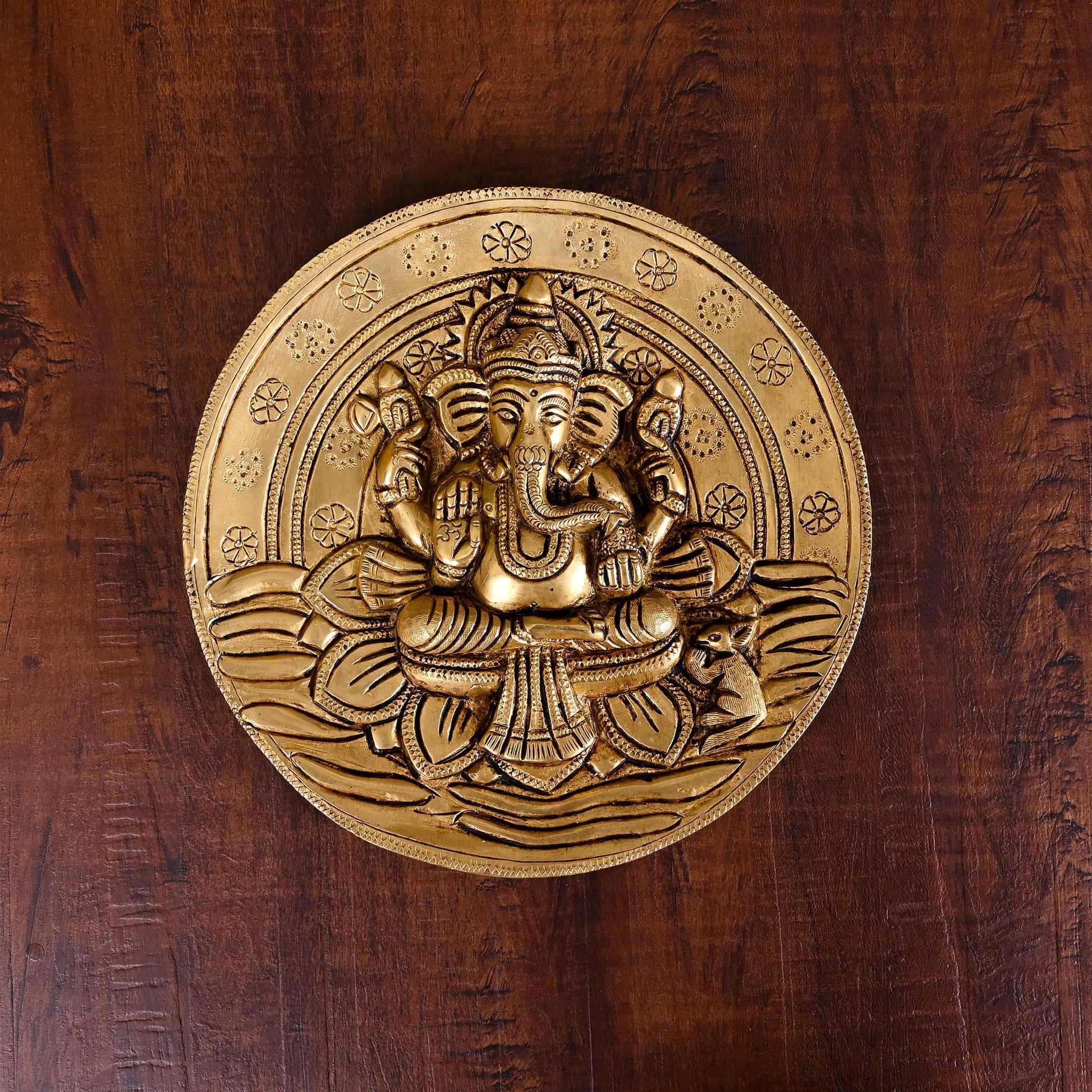 Brass Ganesha Wall Hanging Plate (7 Inch)
