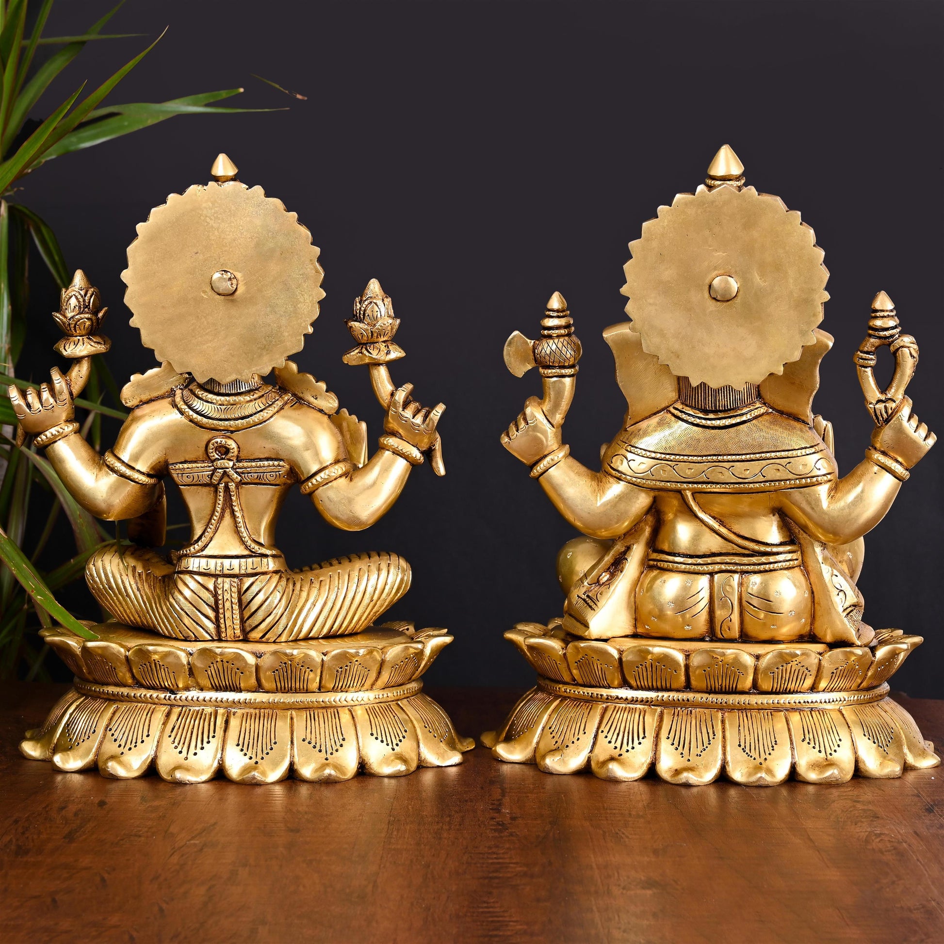 Brass Superfine Ganesha And Lakshmi Idols Set (11 Inch)