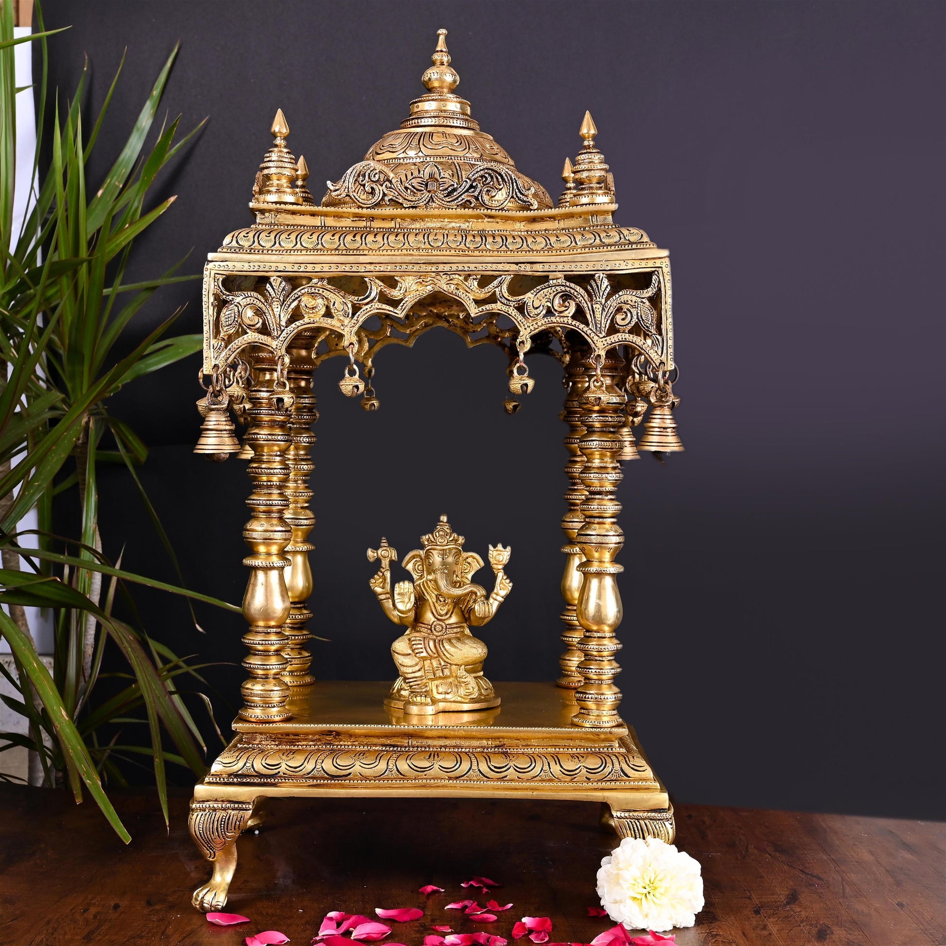 Brass Temple With Hanging Bells (21 Inch)