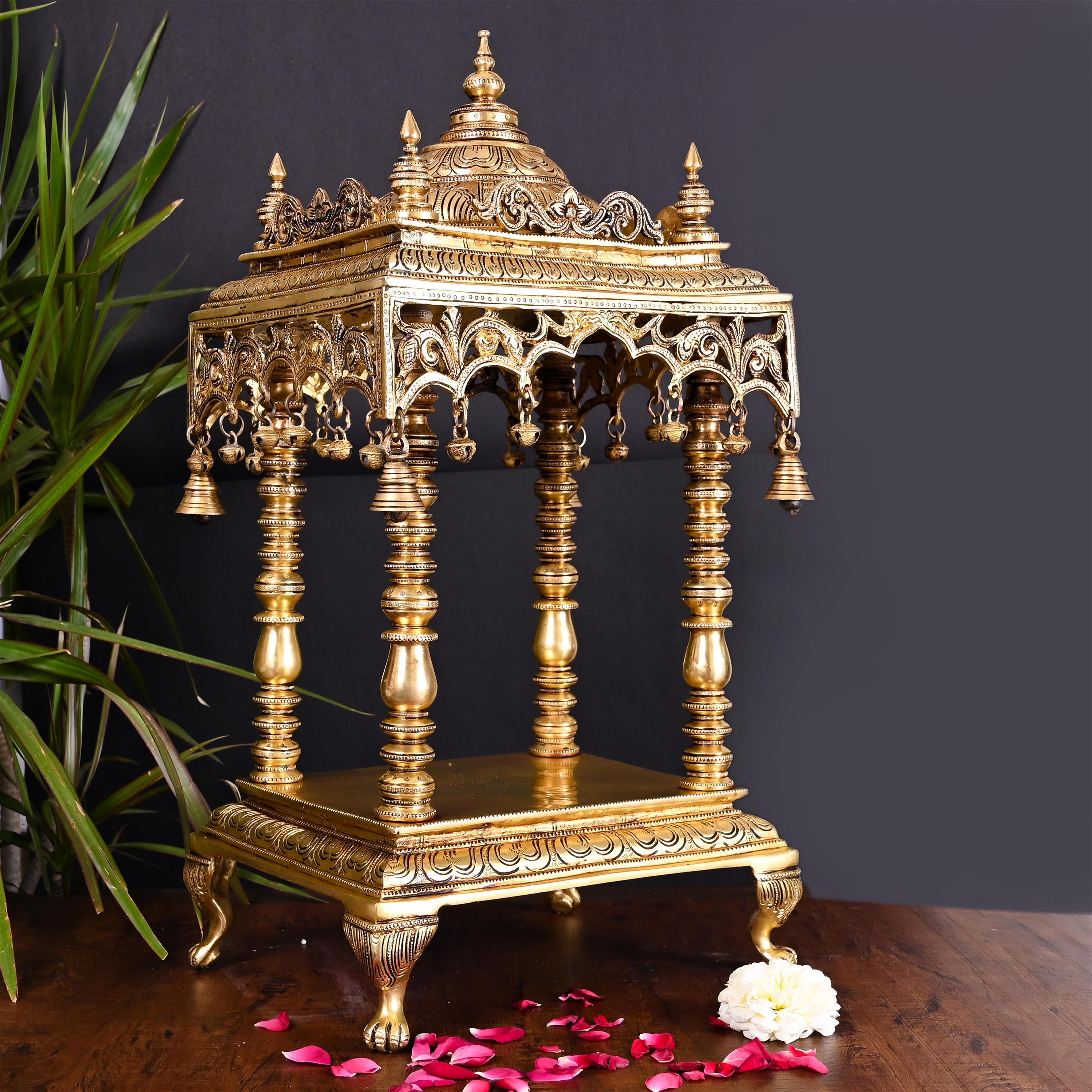 Brass Temple With Hanging Bells (21 Inch)