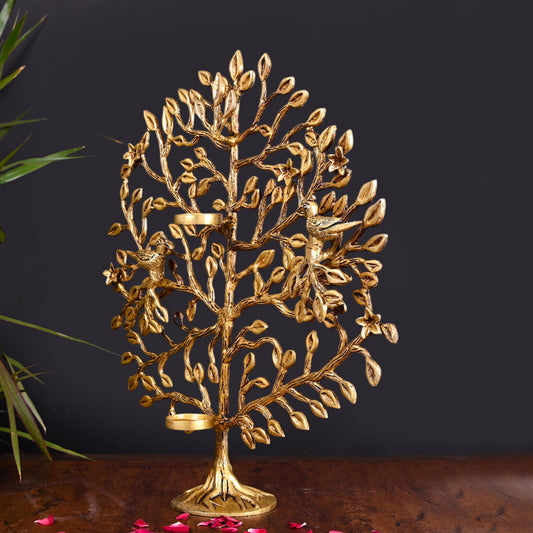 Brass Kalpvriksha Candle Holder (16.5 Inch)