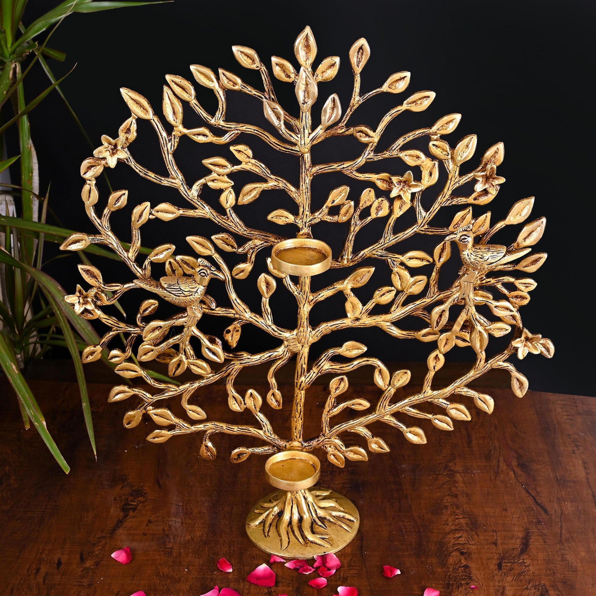 Brass Kalpvriksha Candle Holder (16.5 Inch)