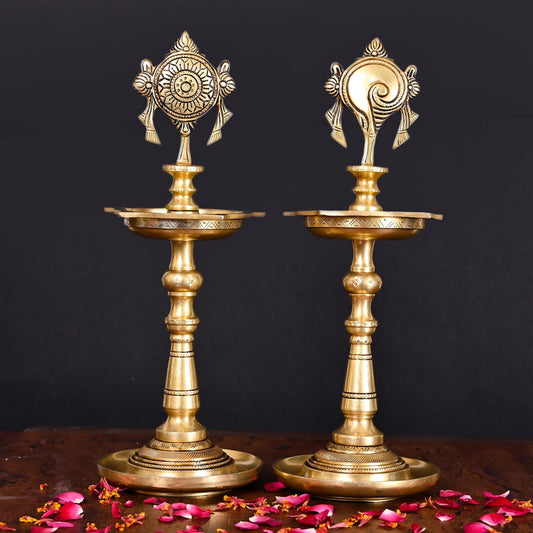 Brass Shankh Chakra Diya Set (13 Inch)