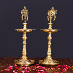 Brass Shankh Chakra Diya Set (13 Inch)