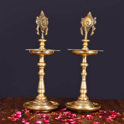 Brass Shankh Chakra Diya Set (13 Inch)