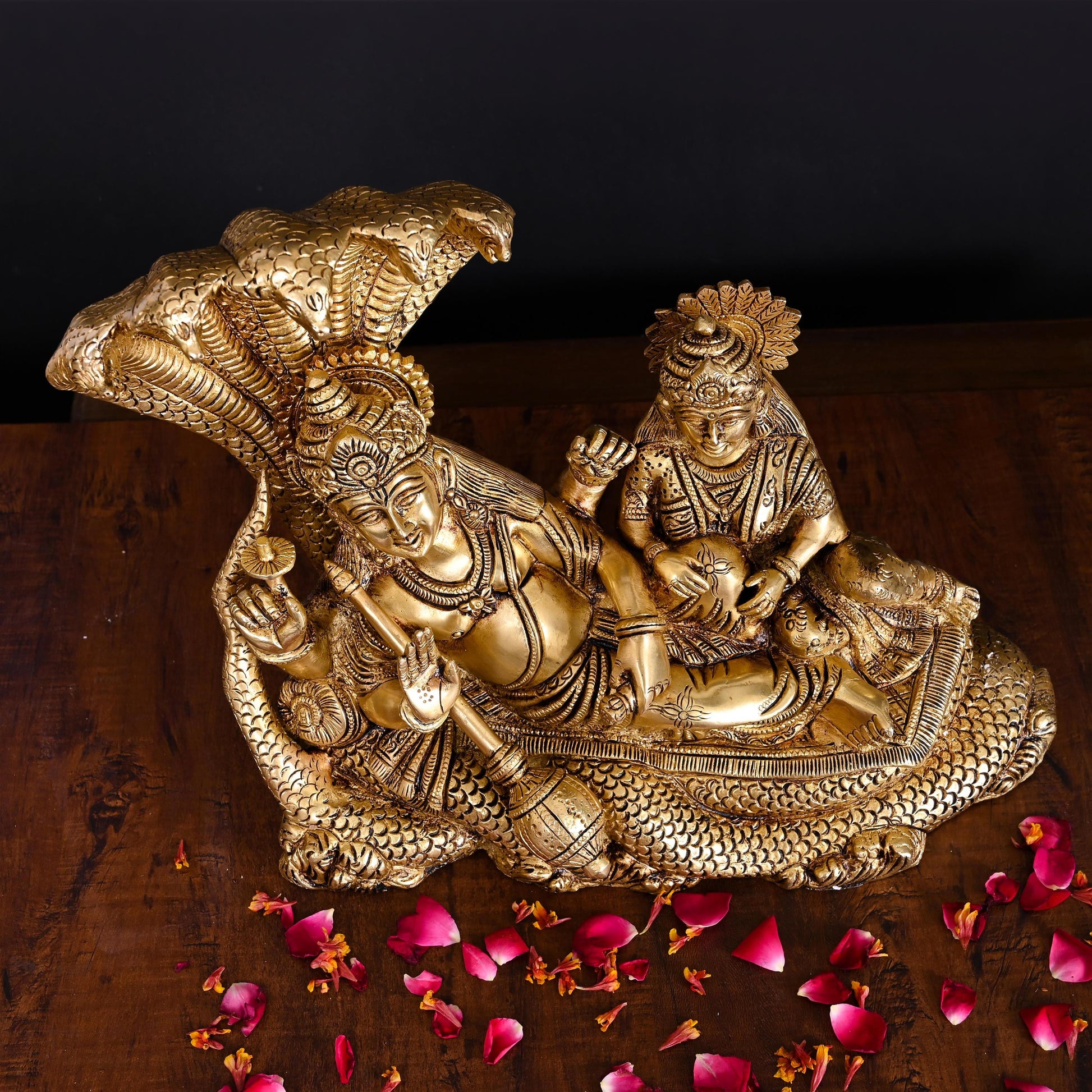 Brass Vishnu Lakshmi On Sheshnag Idol (9.5 Inch)