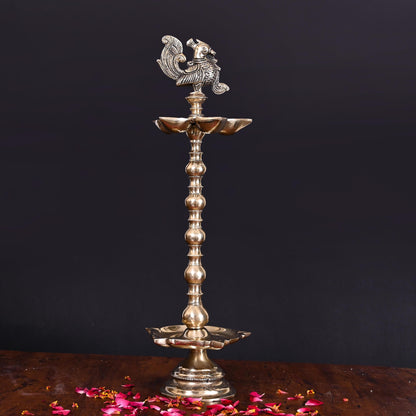 Brass 10 Petal Peacock Long Lamp (17 Inch)