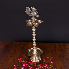 Brass 10 Petal Peacock Long Lamp (17 Inch)