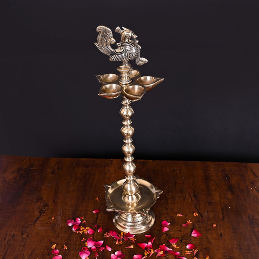Brass 10 Petal Peacock Long Lamp (17 Inch)