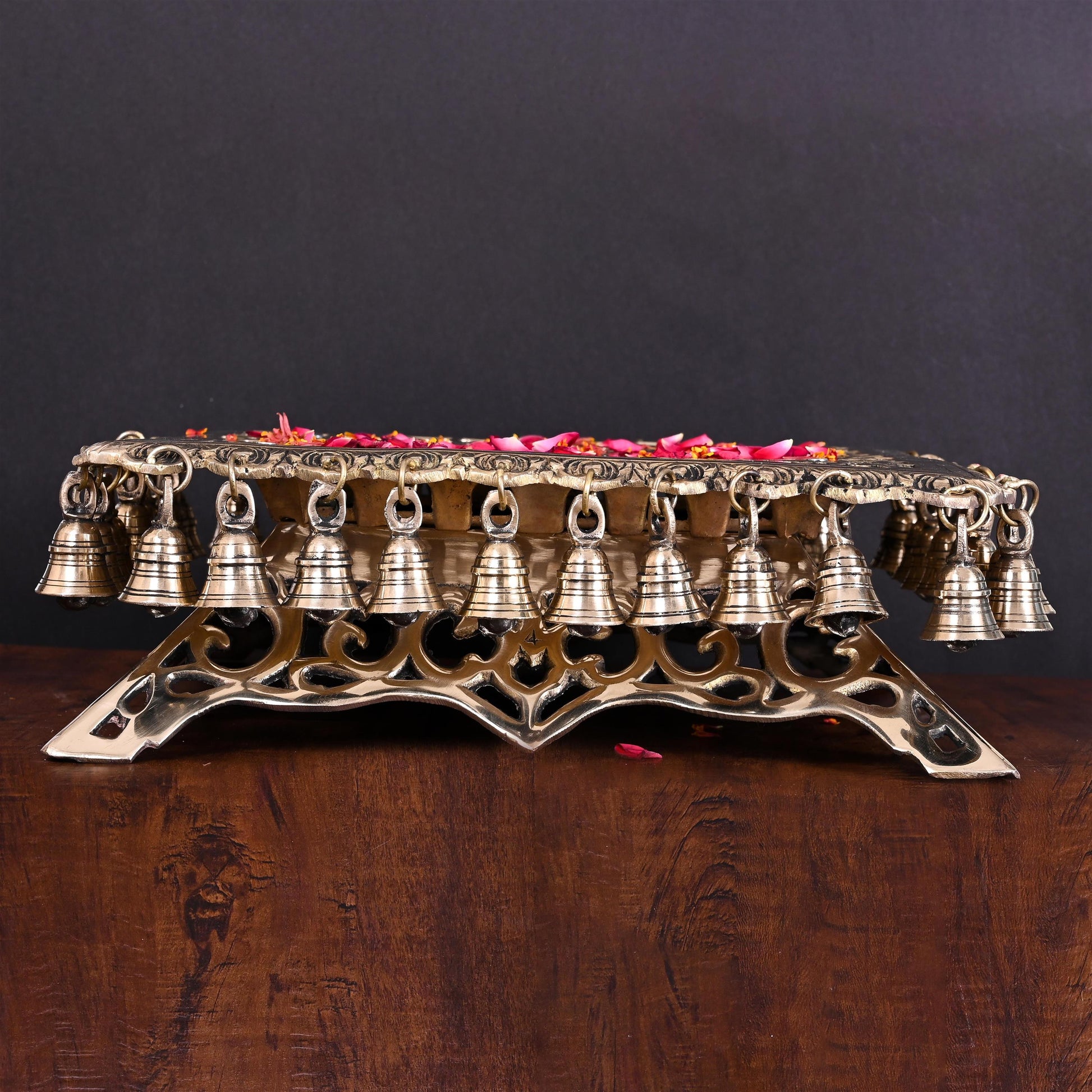 Brass Chowki With 40 Hanging Bells (5 Inch)