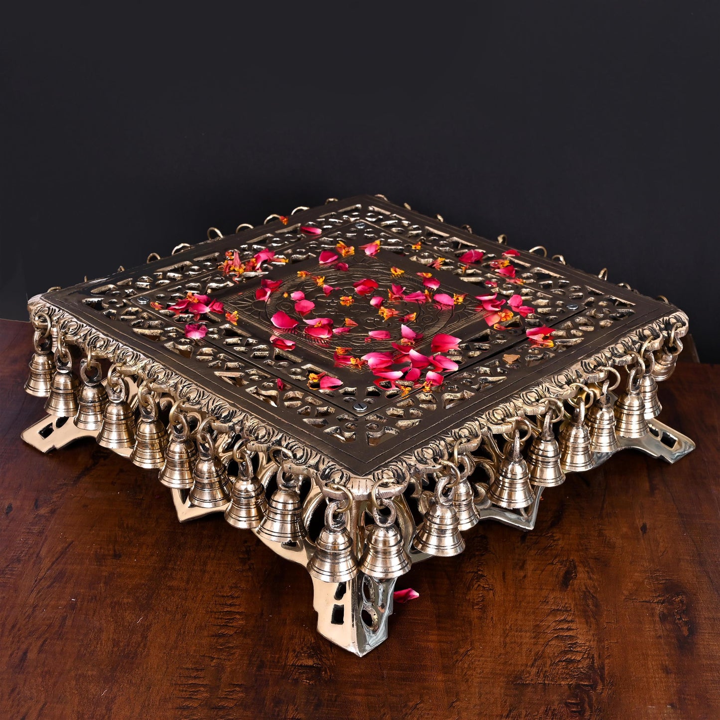 Brass Chowki With 40 Hanging Bells (5 Inch)