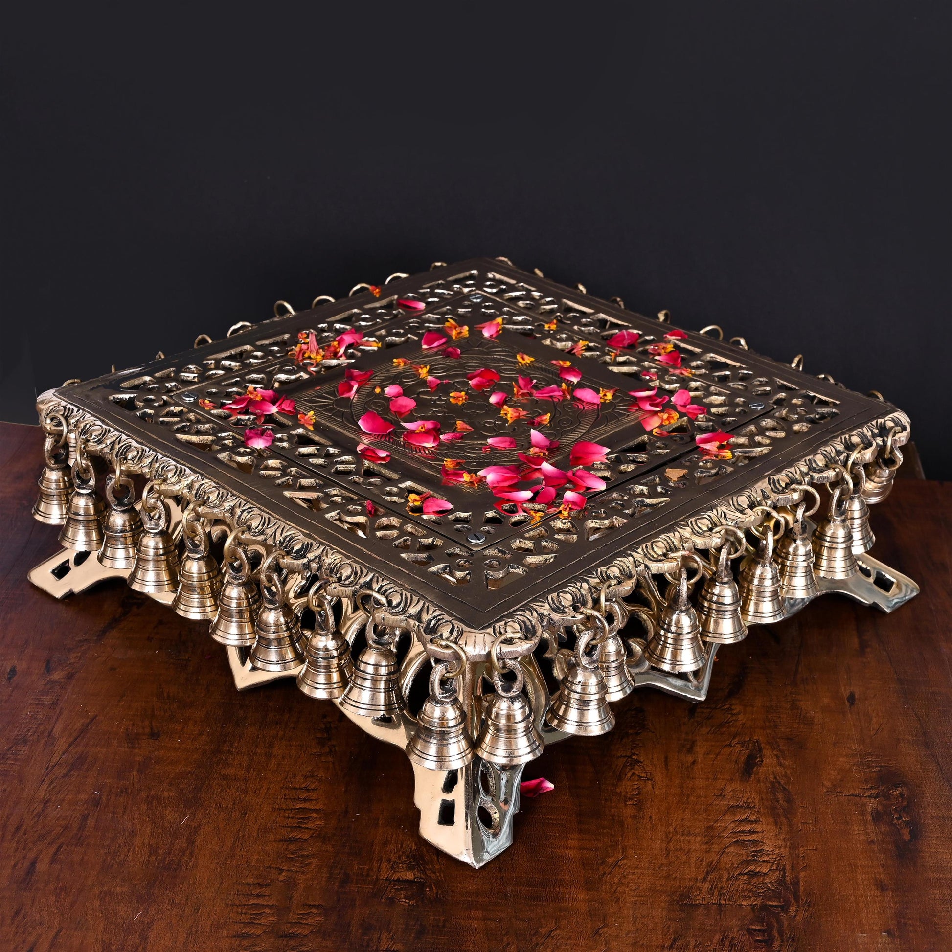 Brass Chowki With 40 Hanging Bells (5 Inch)