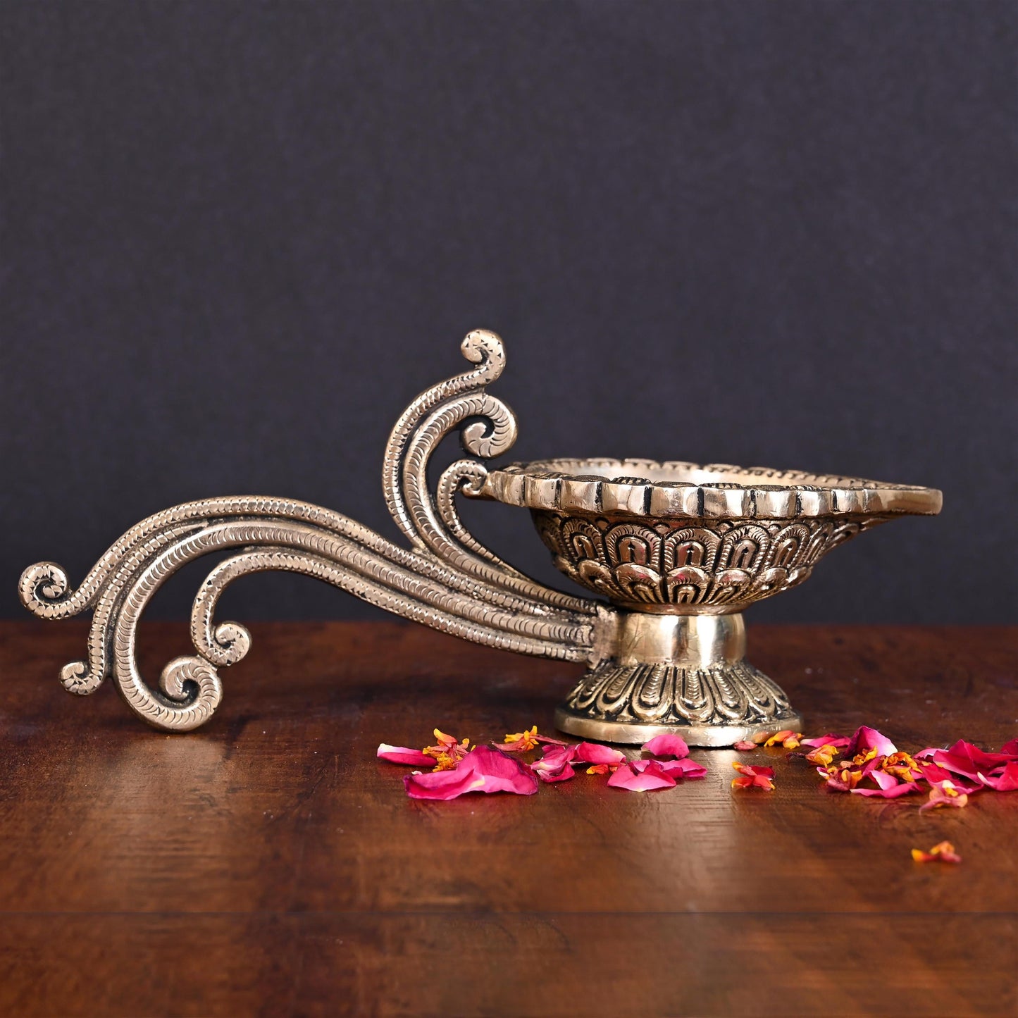 Brass Ethnic Hand carved Diya With Handle (4 Inch)