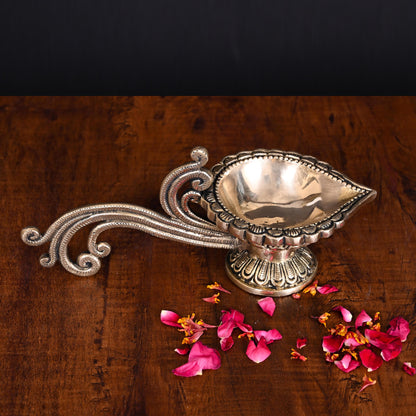 Brass Ethnic Hand carved Diya With Handle (4 Inch)