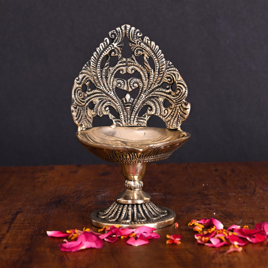 Brass Ethnic Handcarved Diya/Lamp (6 Inch)