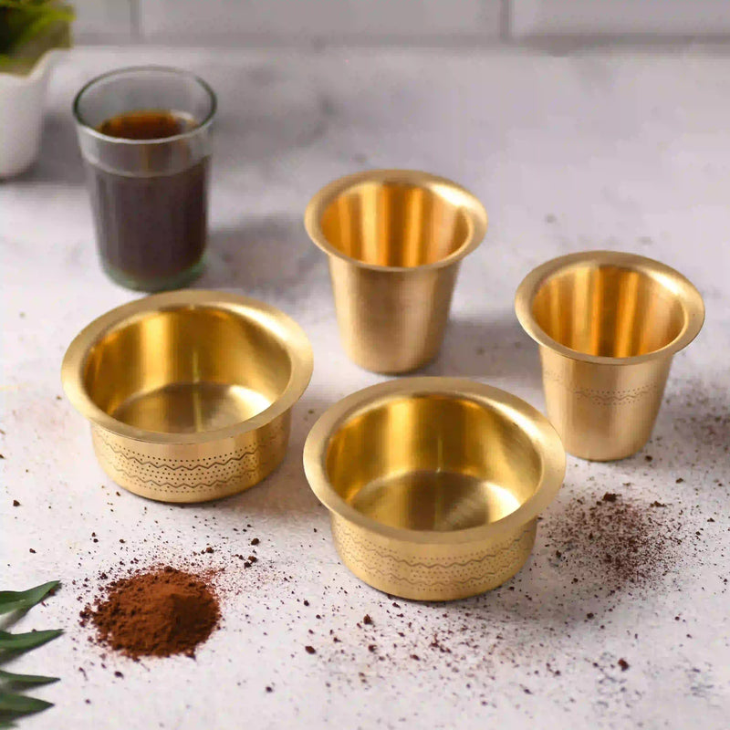 Brass Designer Coffee Davara Cup Pair (2.5 Inch)