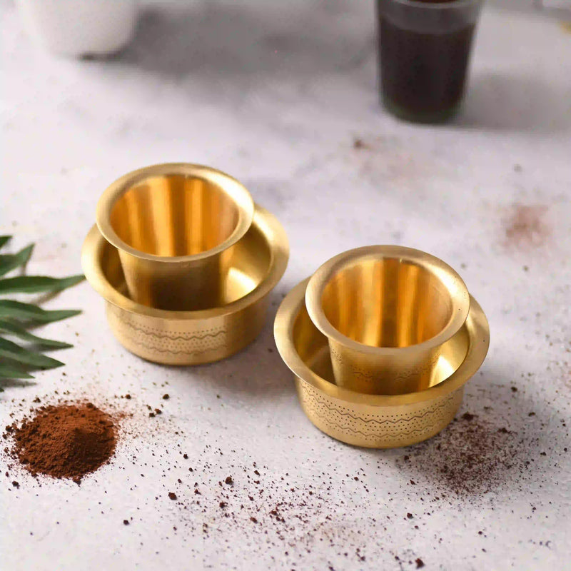 Brass Designer Coffee Davara Cup Pair (2.5 Inch)