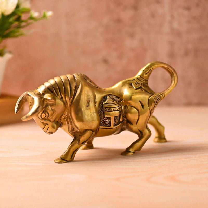 Brass Roaring Bull Statue – Symbol of Strength & Prosperity (4.5 Inch)