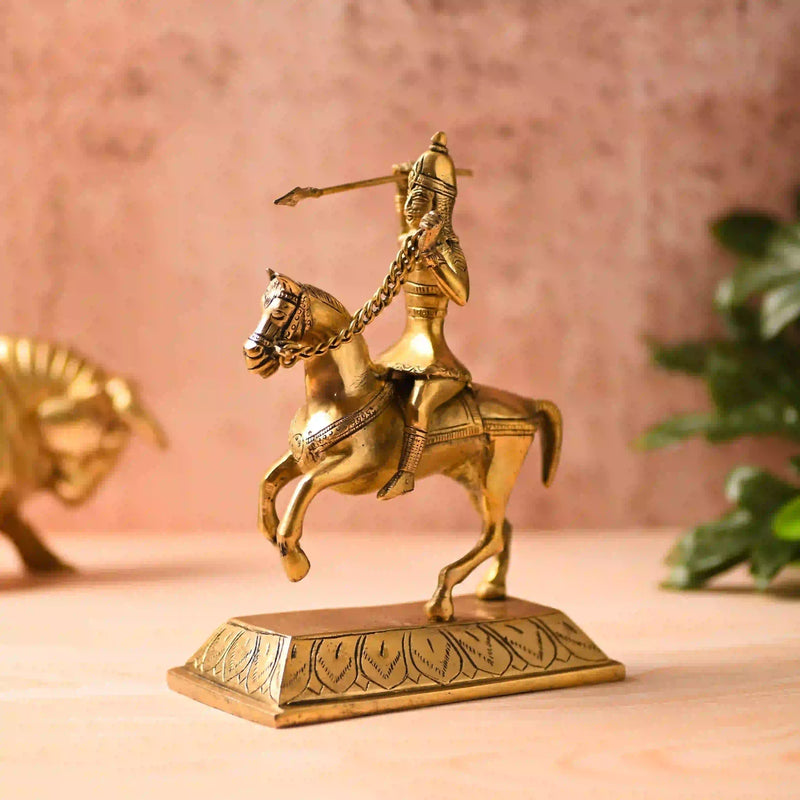 Brass Chatrapati Shivaji Maharaj Sitting on Horse Statue (7.8 Inch)