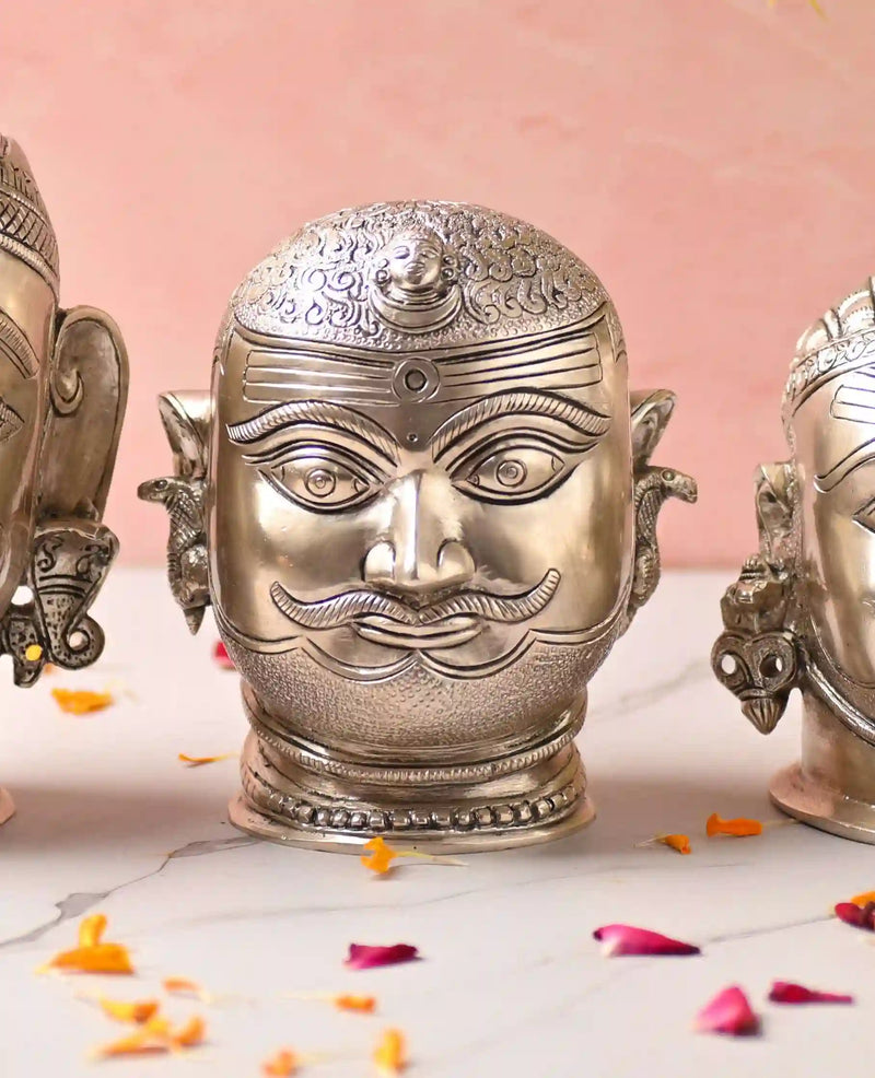 Brass Silver Plated Shiva Head Idol