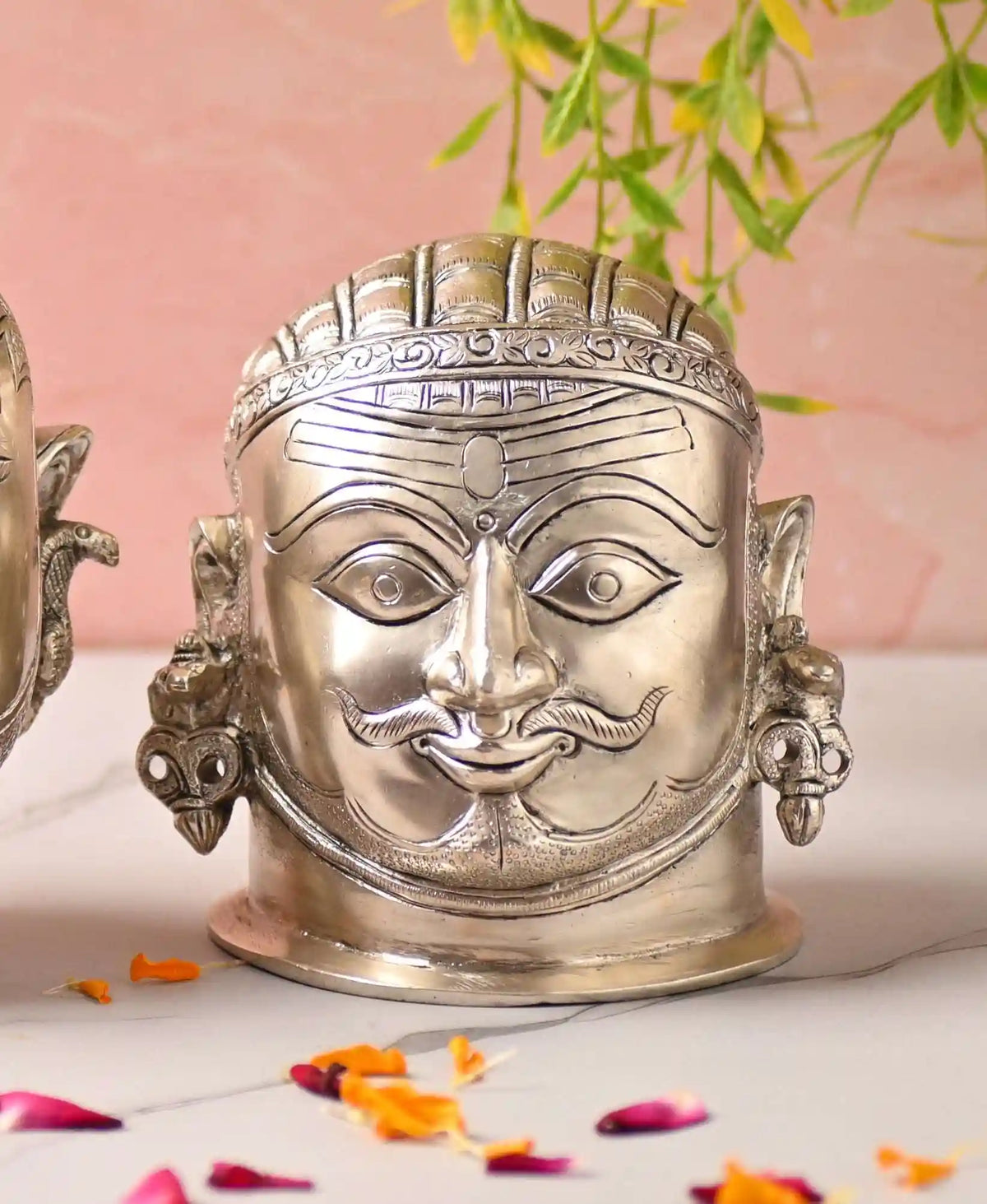 Brass Silver Plated Shiva Head Idol