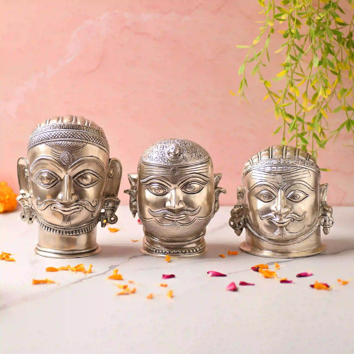 Brass Silver Plated Shiva Head Idol
