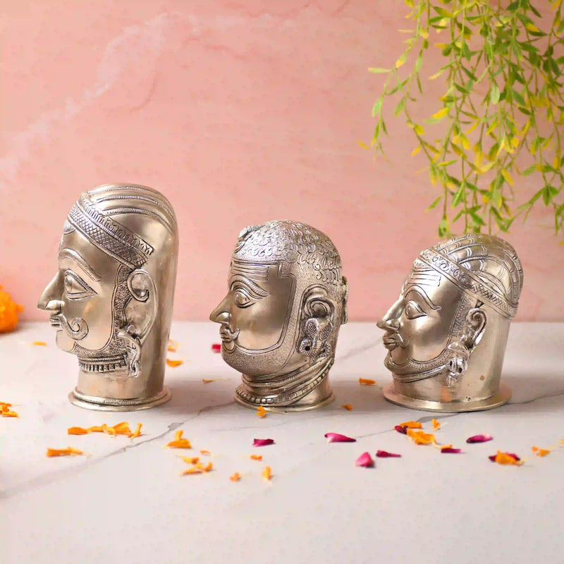 Brass Silver Plated Shiva Head Idol