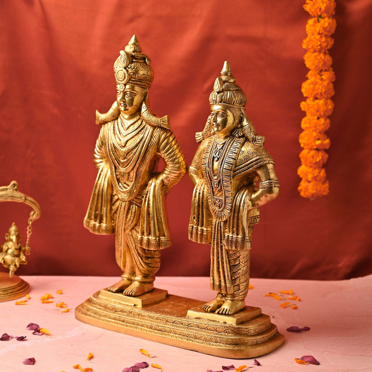 Brass Handcrafted Vitthal Rukmini Statue – Divine Traditional Decor (18.5 Inch)