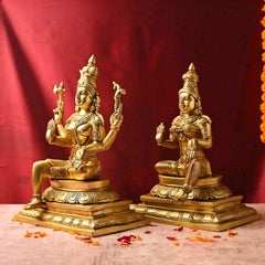 Brass Shiva & Parvati Sitting Idols Set (16.5 Inch)