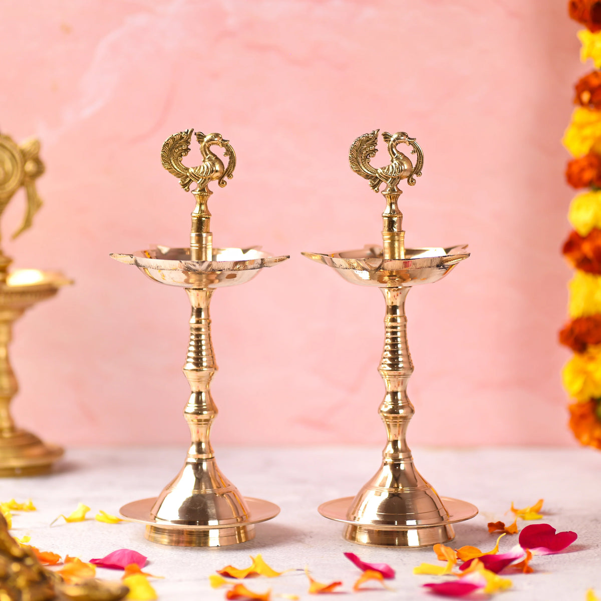 Brass Peacock Samai/Lamp Pair