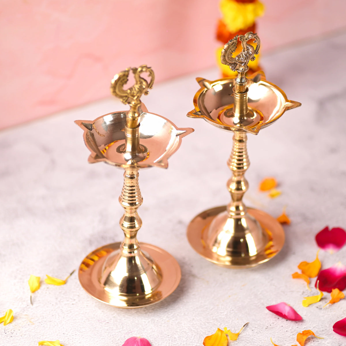 Brass Peacock Samai/Lamp Pair