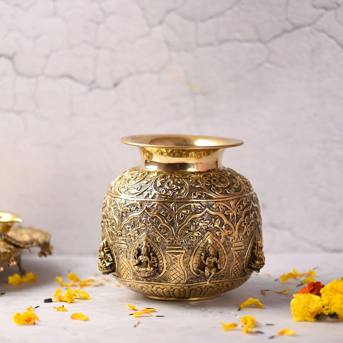 Brass Ashtalakshmi Kodam / Kalash (7.8 Inch)
