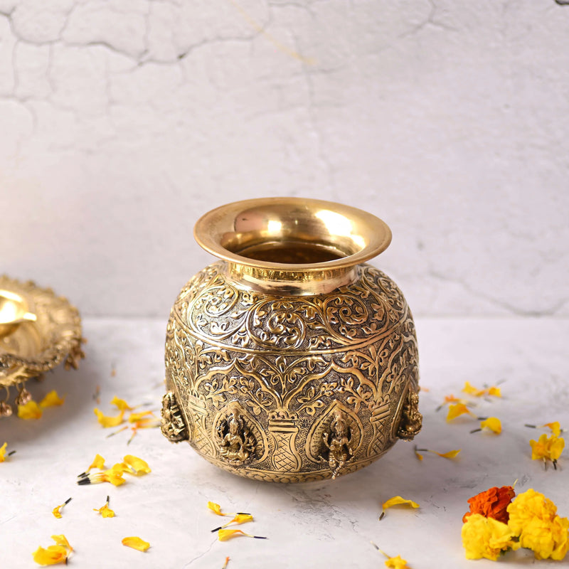 Brass Ashtalakshmi Kodam / Kalash (7.8 Inch)