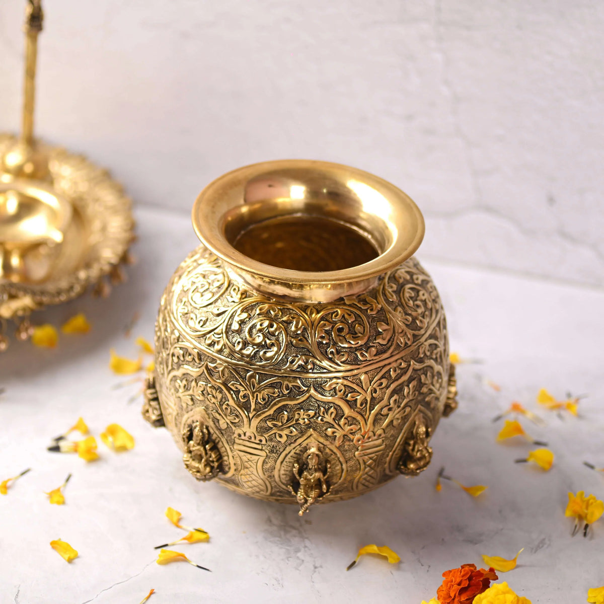 Brass Ashtalakshmi Kodam / Kalash (7.8 Inch)