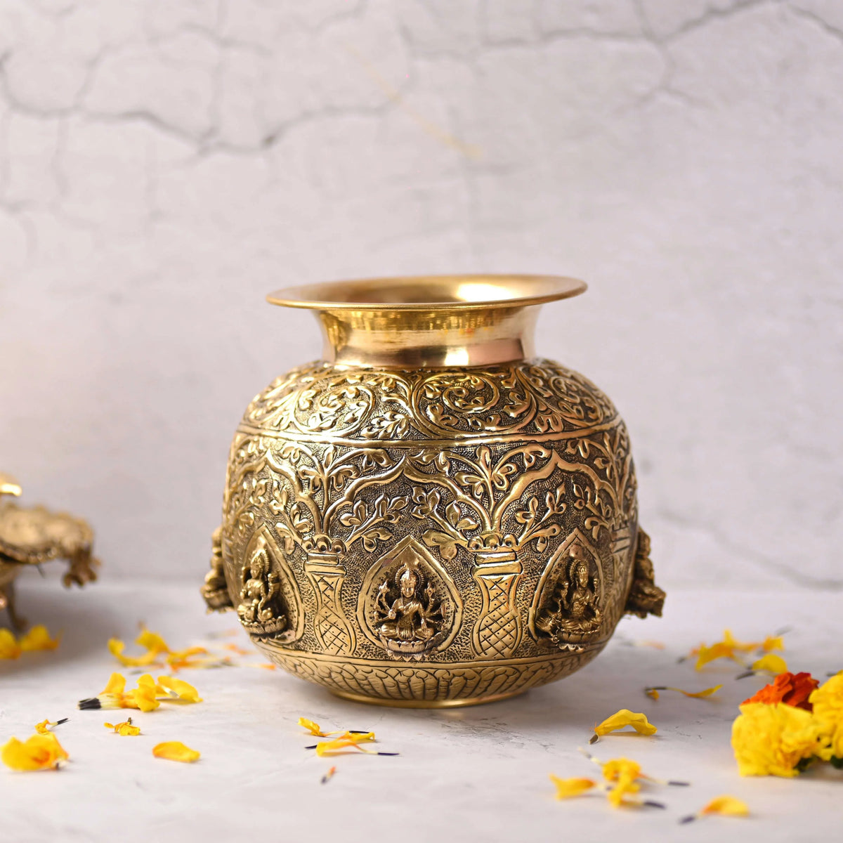 Brass Ashtalakshmi Kodam / Kalash (7.8 Inch)