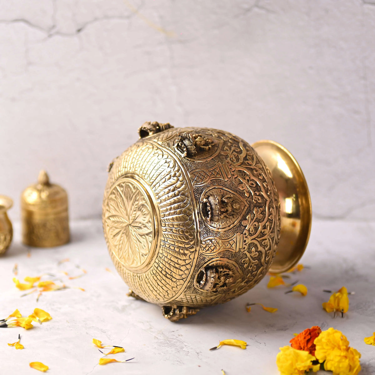 Brass Ashtalakshmi Kodam / Kalash (7.8 Inch)