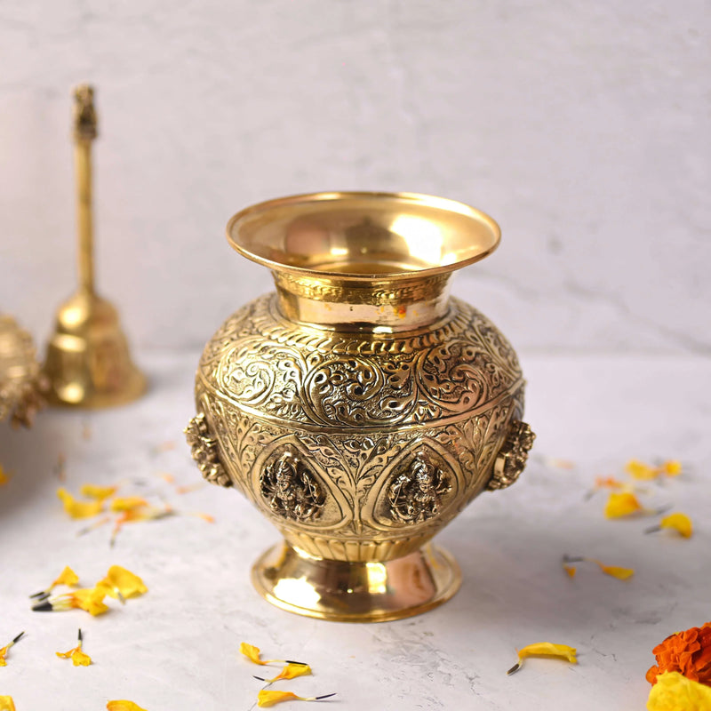 Brass Ashtalakshmi Kodam / Kalash (5.5 Inch)