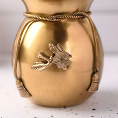 Brass Decorative Jar with Lid Neck Ribbon Bow Design