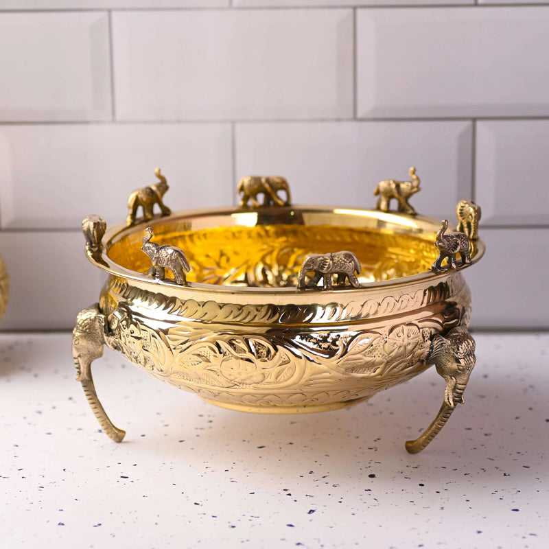 Brass Urli Bowl with Elephant Legs