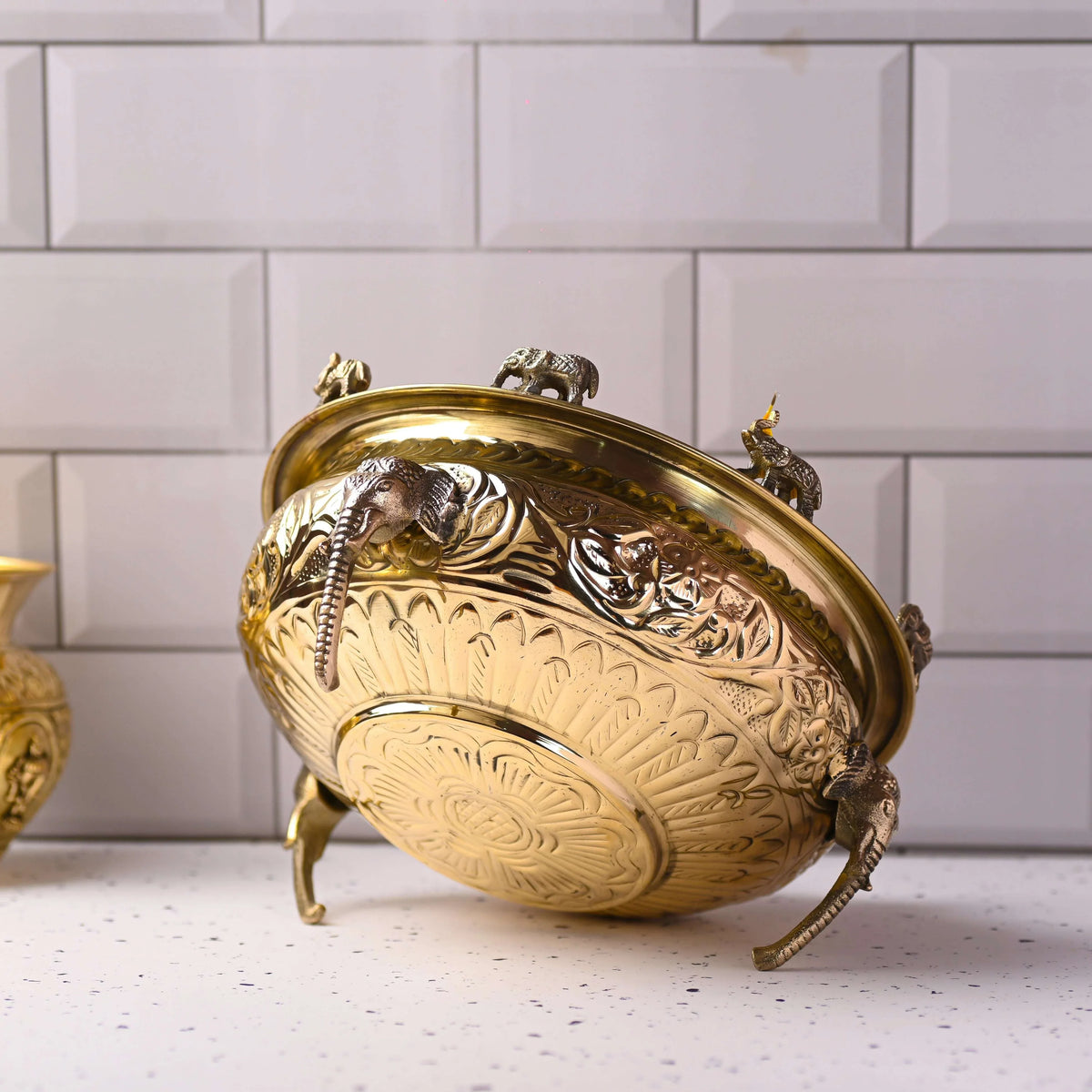 Brass Urli Bowl with Elephant Legs
