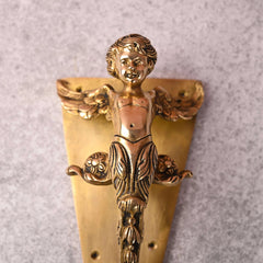Brass Baby With Wings Door Handle With Base (12.5 Inch)