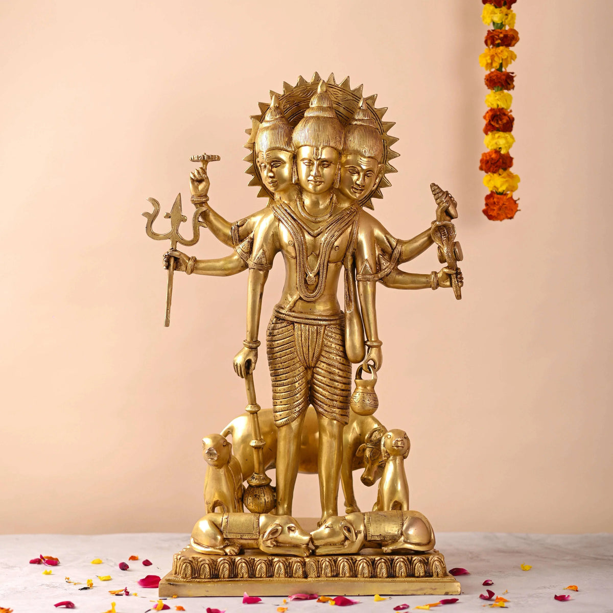 Brass Lord Dattatreya Standing Idol (23 Inch)