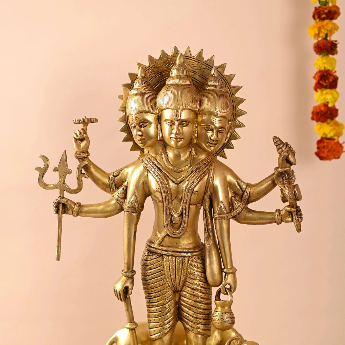 Brass Lord Dattatreya Standing Idol (23 Inch)