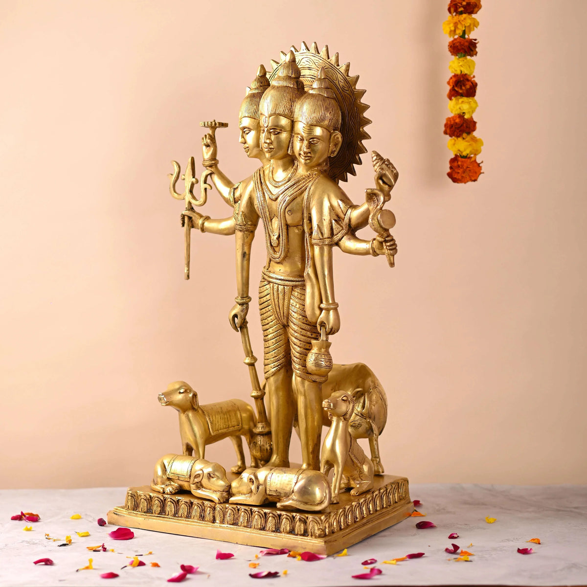 Brass Lord Dattatreya Standing Idol (23 Inch)