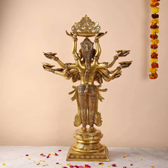 Brass Deep Standing Lakshmi with Ten Arms (13.5 Inch)