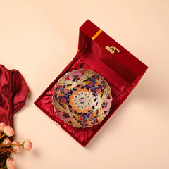 Brass Hand Painted Peacock Fruit Bowl With Velvet Box (7.5 Inch)
