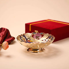 Brass Hand Painted Peacock Fruit Bowl With Velvet Box (7.5 Inch)