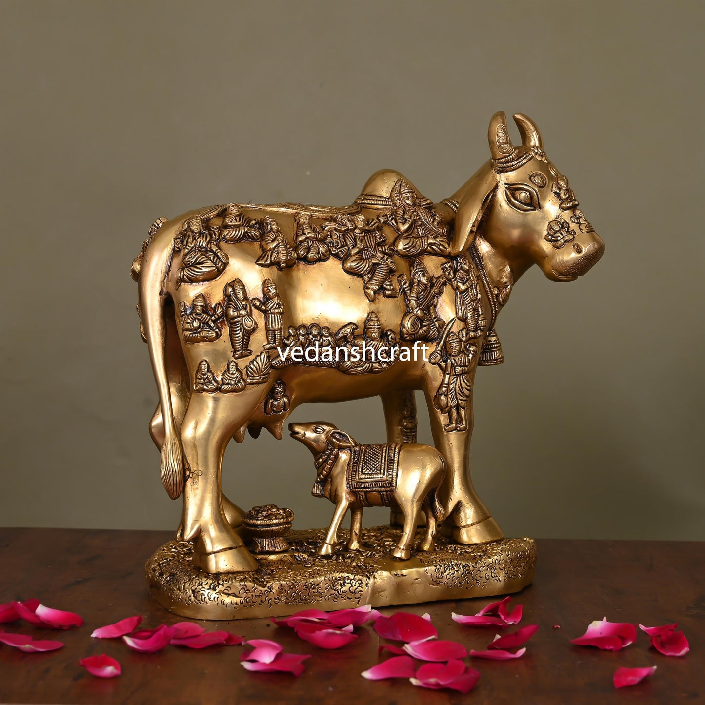 Brass Superfine Cow With Calf Idol (11 Inch)