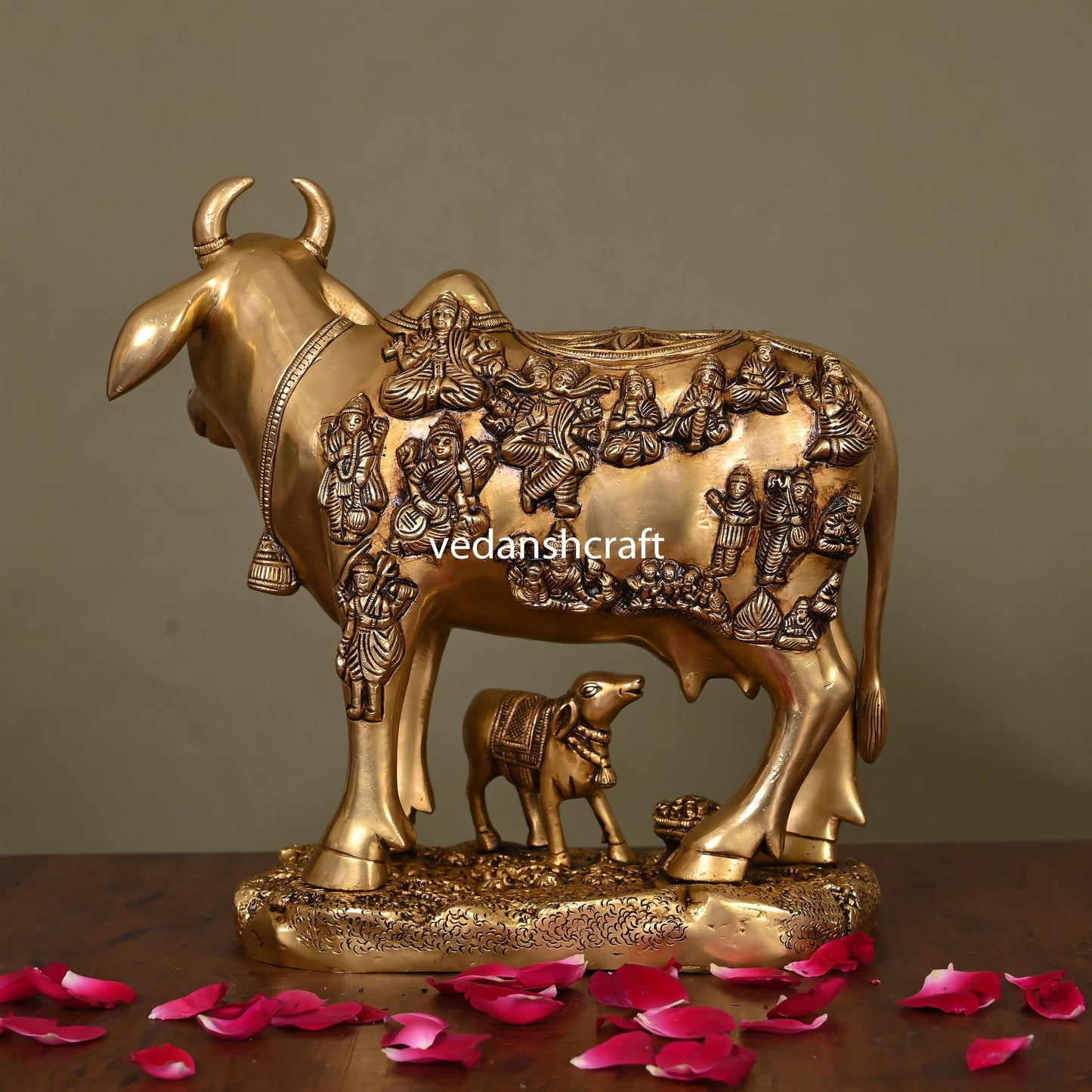Brass Superfine Cow With Calf Idol (11 Inch)