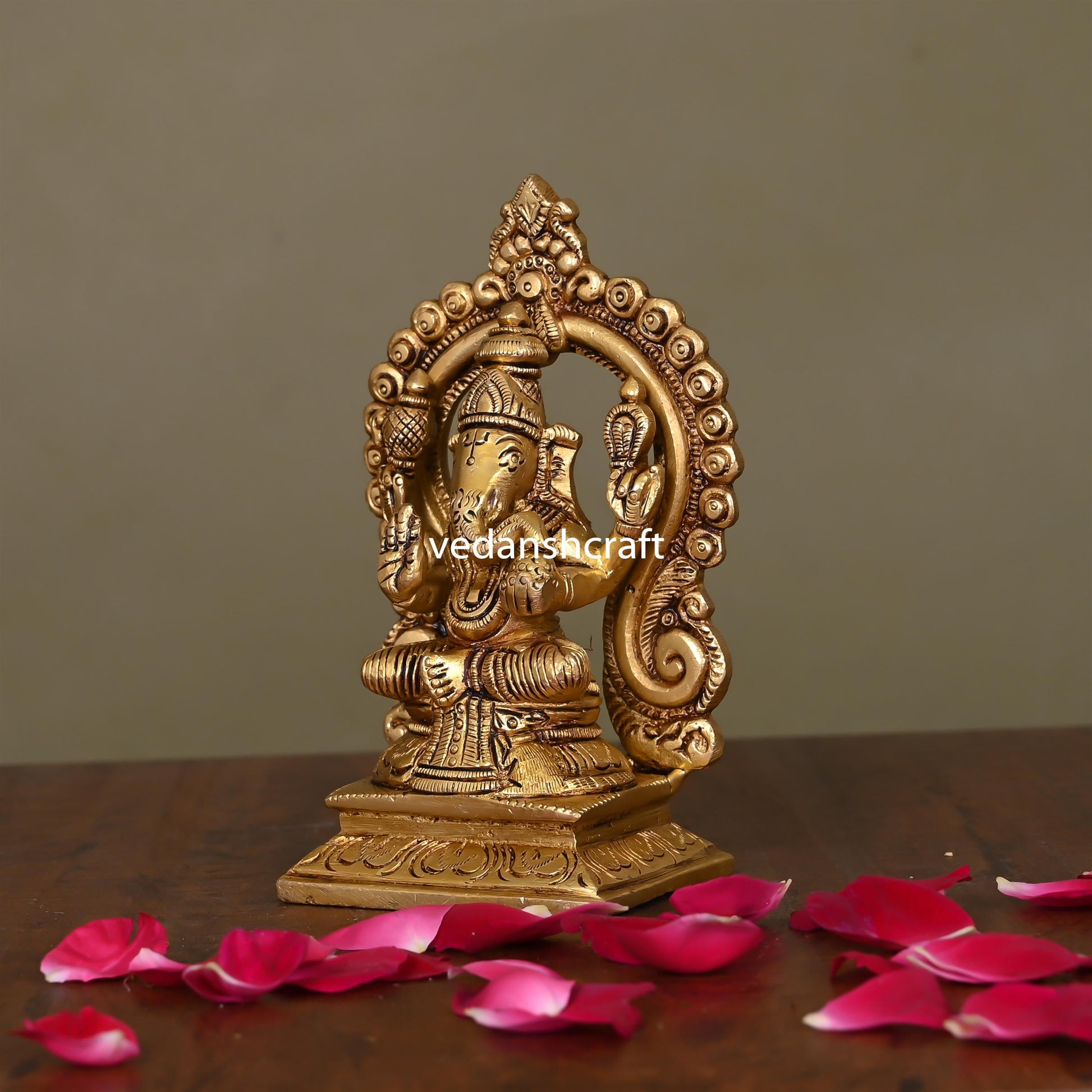 Brass Superfine Ganesha On Throne Idol (5.8 Inch)